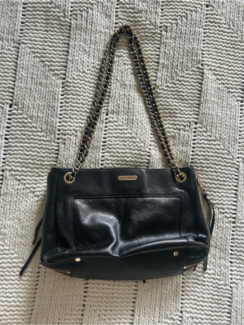 Rebecca Minkoff Black Leather Swing Shoulder Bag with Gold Chain NWOT